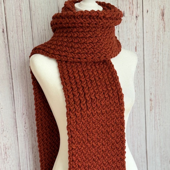 Chunky Orange Spice Long Knitted Scarf - Picture 1 of 8